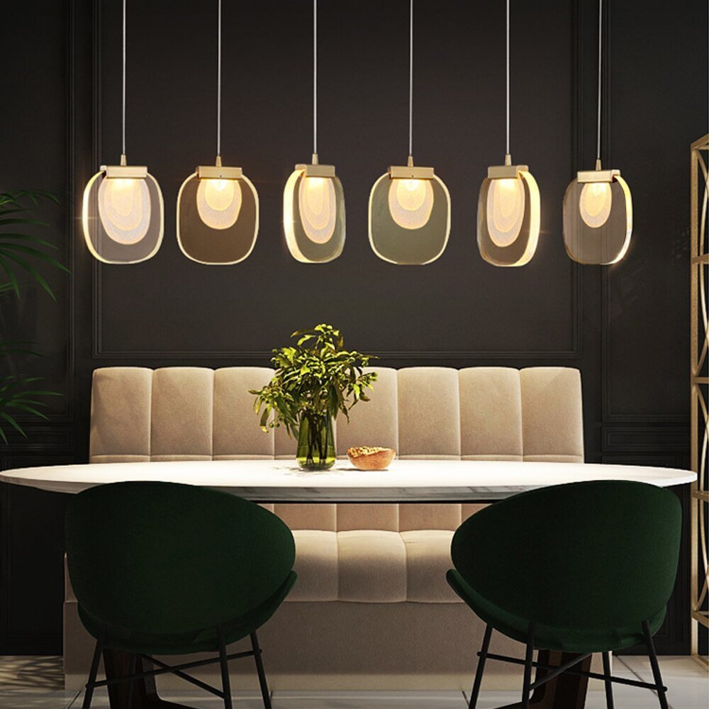 Sala da pranzo Lampadario moderno a LED Lampada di vetro Illuminazione della scala d'oro