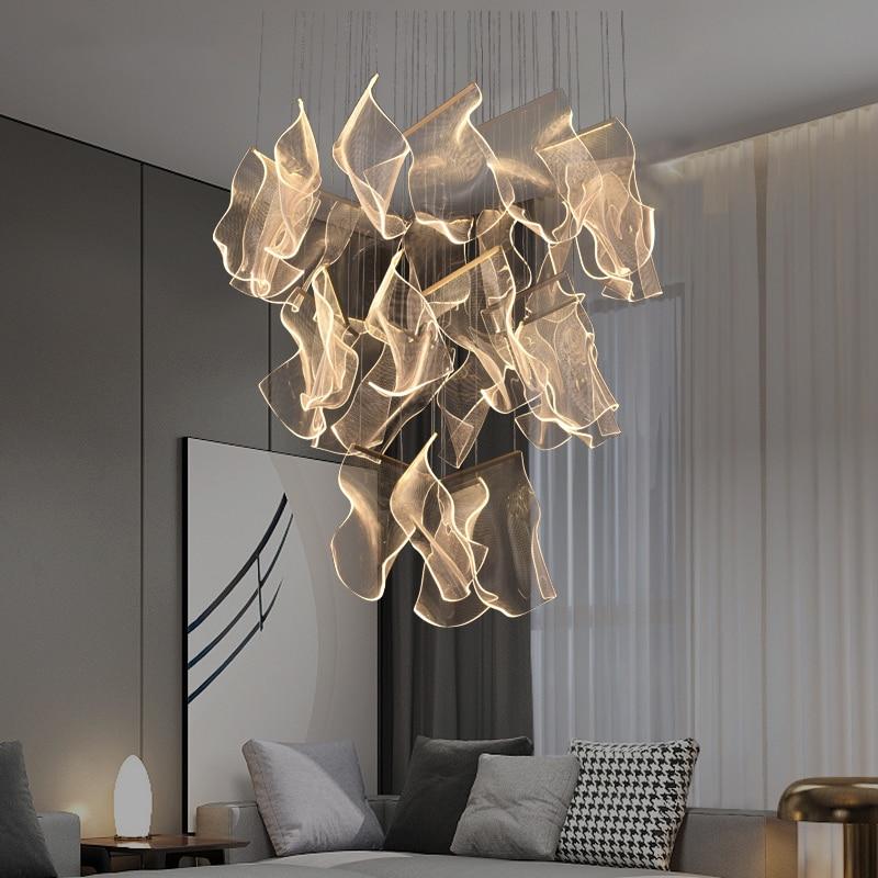 Duplex Rotating Staircase LED Chandelier Lighting Postmodern Creative Suspension Lamp Dinning Living