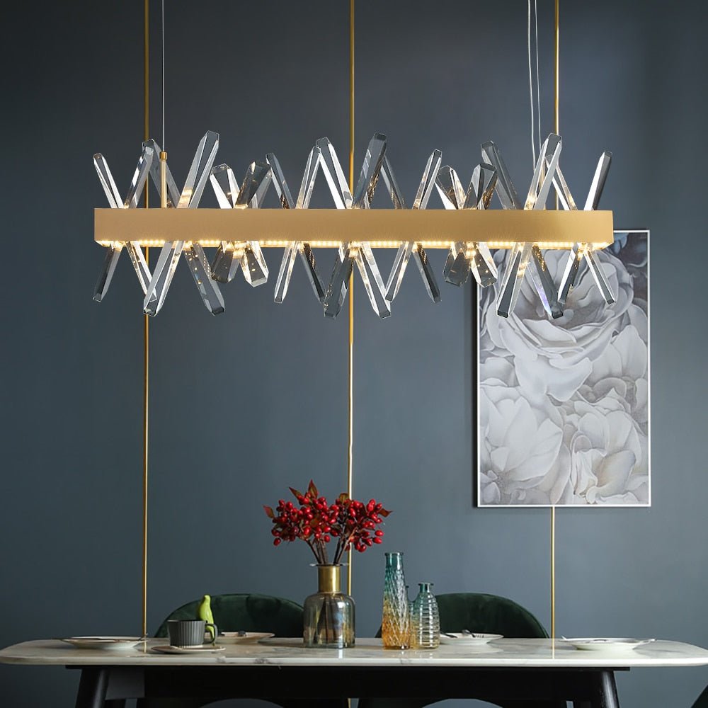 Lampadario moderno in cristallo rettangolare per soggiorno Sala da pranzo Isola della cucina Lampada a sospensione Lampadari a led in oro Cristal Light