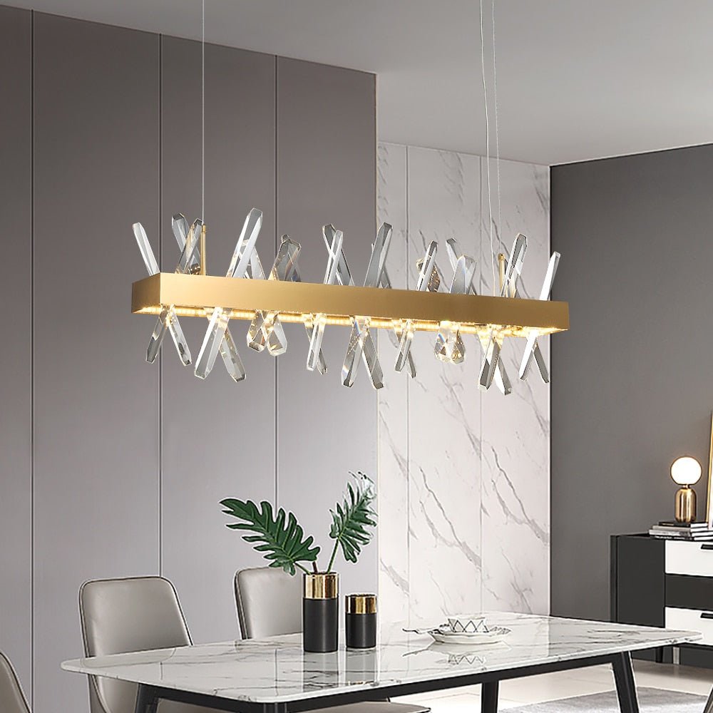 Lampadario moderno in cristallo rettangolare per soggiorno Sala da pranzo Isola della cucina Lampada a sospensione Lampadari a led in oro Cristal Light