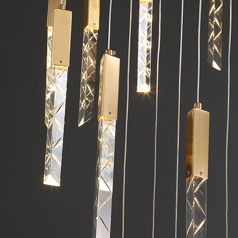 Gold Pendant Modern Crystal Indoor Lighting Loft Stair Spiral Lights Fixture