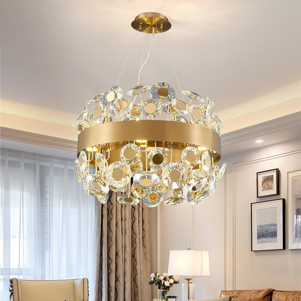 Gold Rectangle Chandelier Lighting For Living Room Crystal Lights Kitchen Island Hanging Lamp