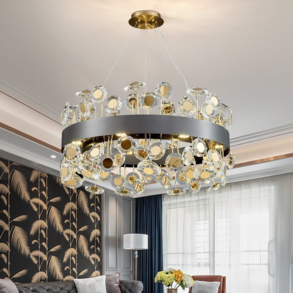 Gold Rectangle Chandelier Lighting For Living Room Crystal Lights Kitchen Island Hanging Lamp