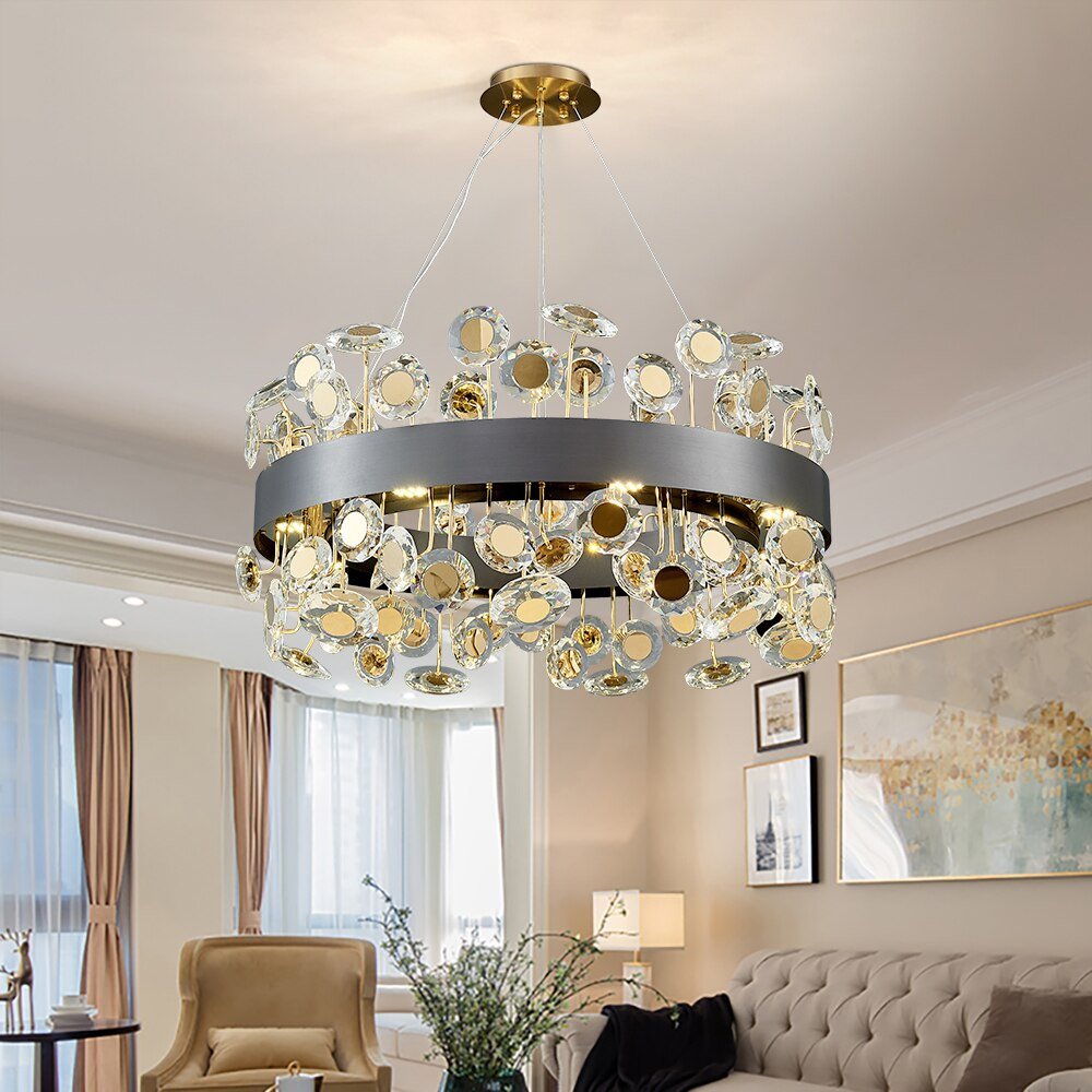 Gold Rectangle Chandelier Lighting For Living Room Crystal Lights Kitchen Island Hanging Lamp