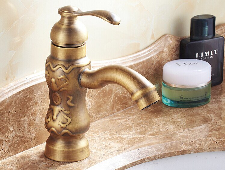 High Quality Antique Luxury Art Carved Bathroom Single Lever Design Sink Faucet Basin Faucet Tap Mixer