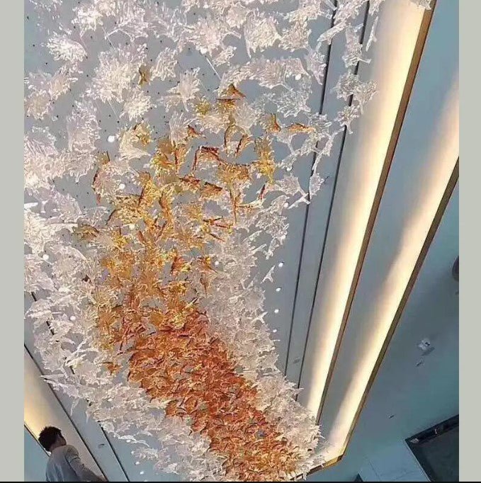 Grande feuille d'érable en verre Oiseaux Suspension en verre Lustre en verre