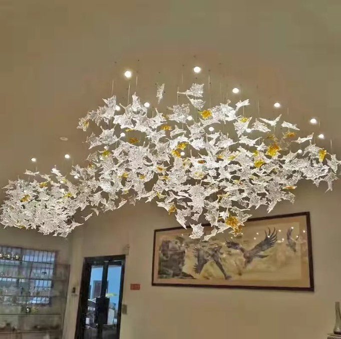 Grande feuille d'érable en verre Oiseaux Suspension en verre Lustre en verre