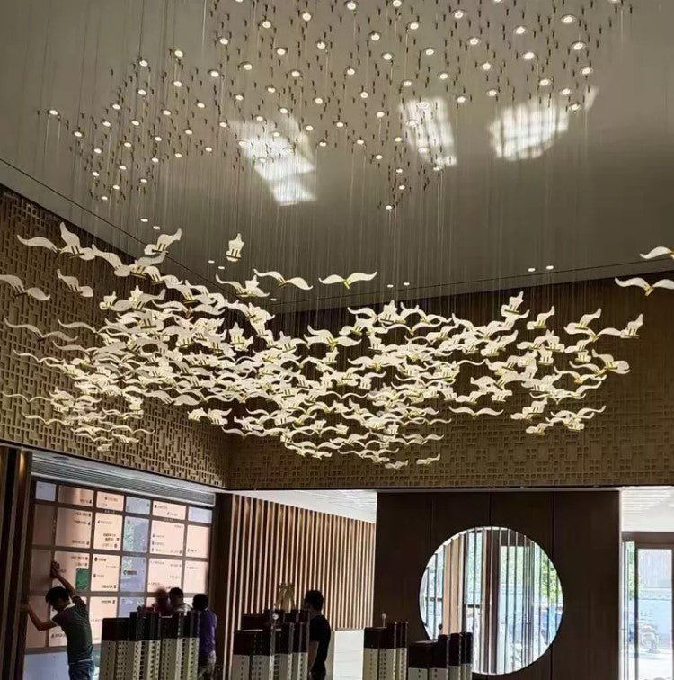 Grande feuille d'érable en verre Oiseaux Suspension en verre Lustre en verre