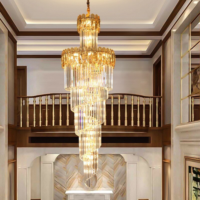 Large Modern Crystal Chandelier For Staircase Spiral Design Hallway Lobby