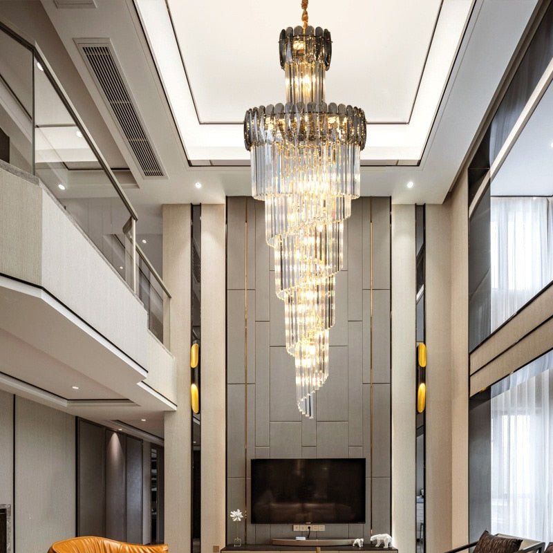 Large Modern Crystal Chandelier For Staircase Spiral Design Hallway Lobby