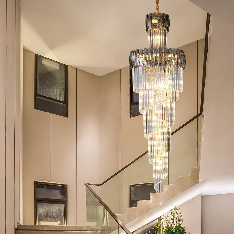 Large Modern Crystal Chandelier For Staircase Spiral Design Hallway Lobby