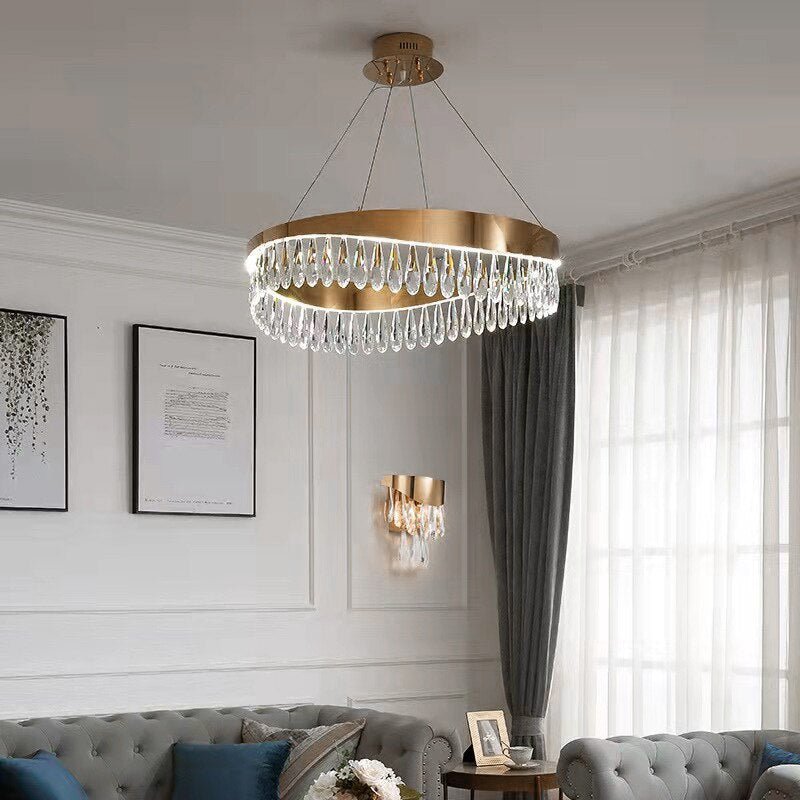 Led Gebürstetes Gold Wohnzimmer Kronleuchter Kunst Design Luxus K9 Kristall Lampe Leuchte Modern Rund