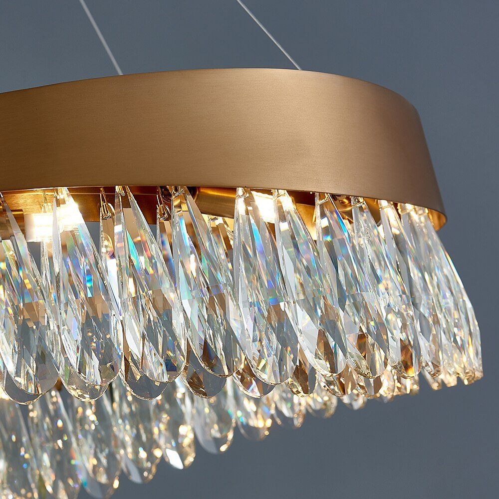 Geleide Geborsteld Gouden Woonkamer Kroonluchter Kunst Ontwerp Luxe K9 Kristallen Lamp Licht Armatuur Modern Rond