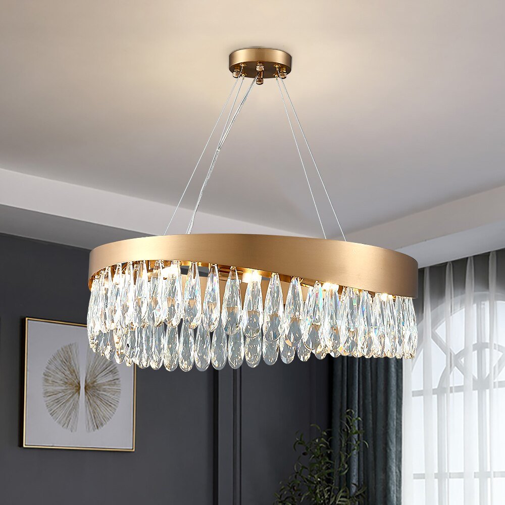 Led Brushed Gold Living Room Chandelier Art Design Luxury K9 Crystal Lamp Light Fixture Modern Round