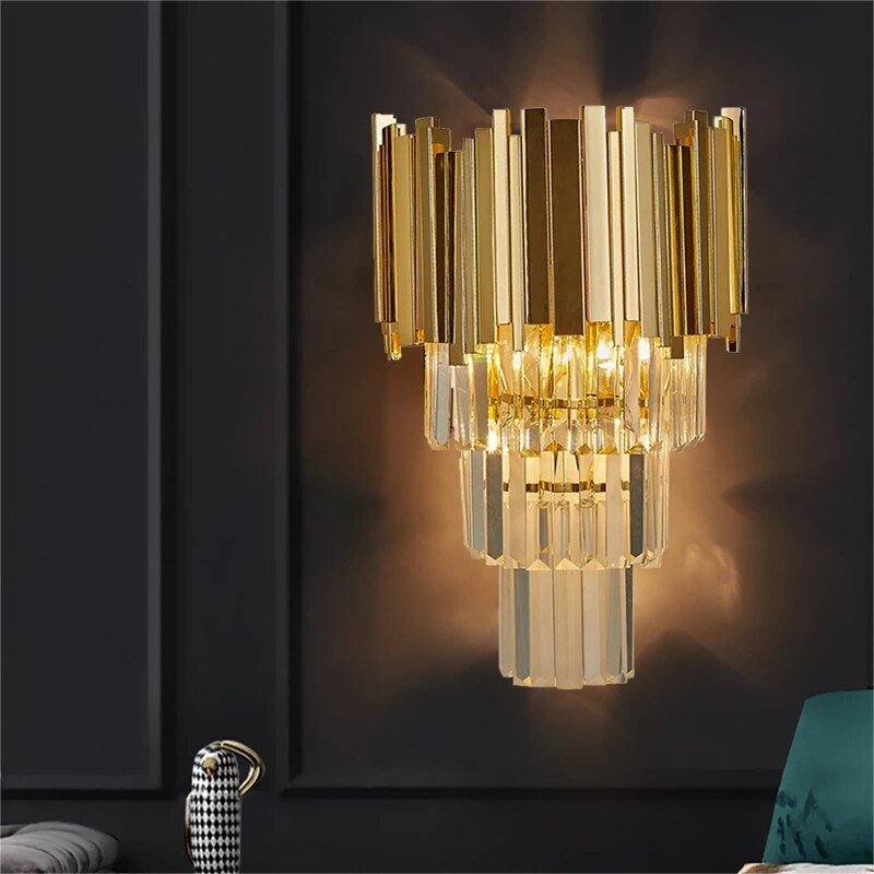 Luxe Kristallen Woonkamer Wandlamp Verlichting Goud Chroom Gepolijst Staal Wandlamp Slaapkamer Hal