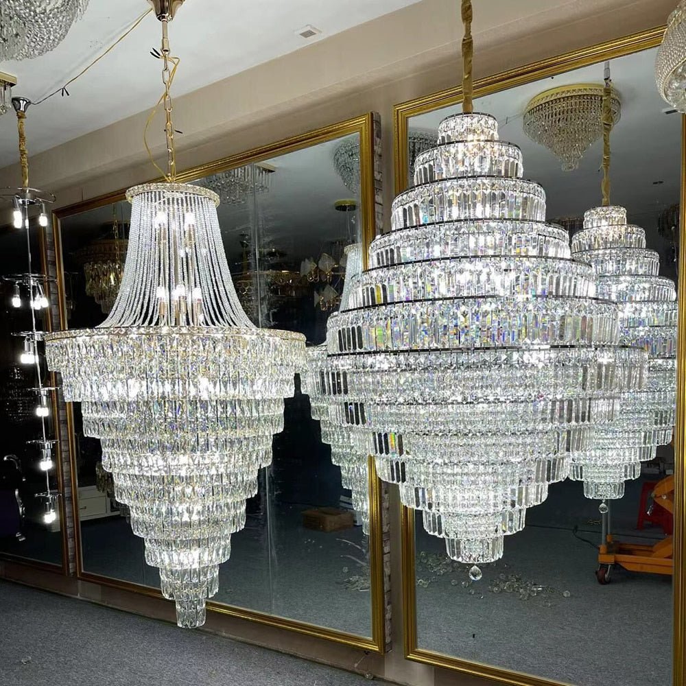 Luxury Design Lobby Crystal Chandelier Long Staircase Fixtures