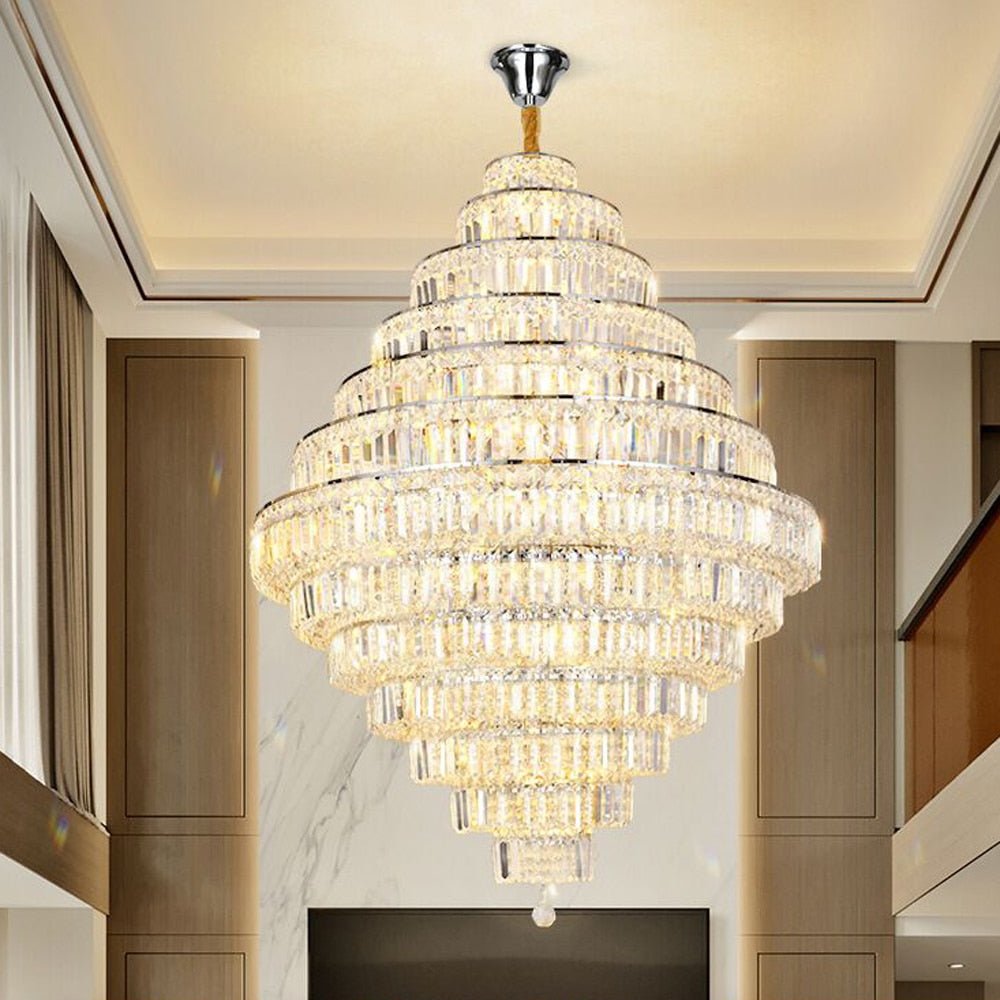 Diseño de lujo Lobby Crystal Chandelier Long Staircase Fixtures