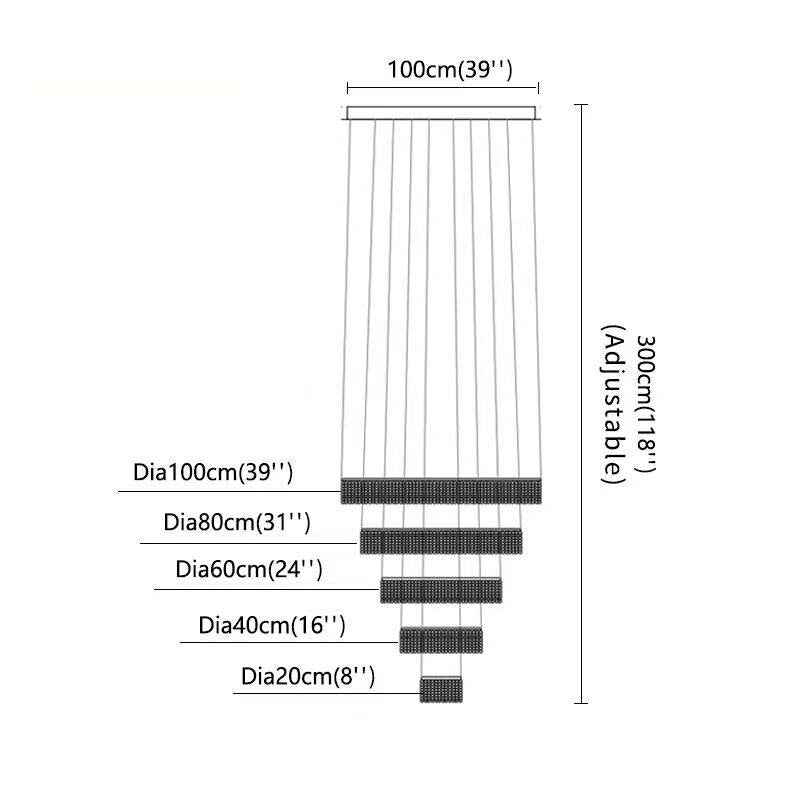 Luxury Large Modern Ring  Staircase Crystal LED Chandelier For Living Room Lobby