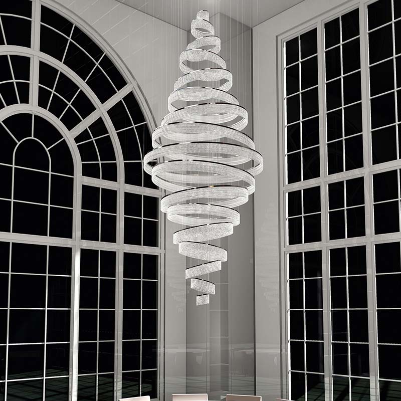 Luxury Large Modern Ring  Staircase Crystal LED Chandelier For Living Room Lobby