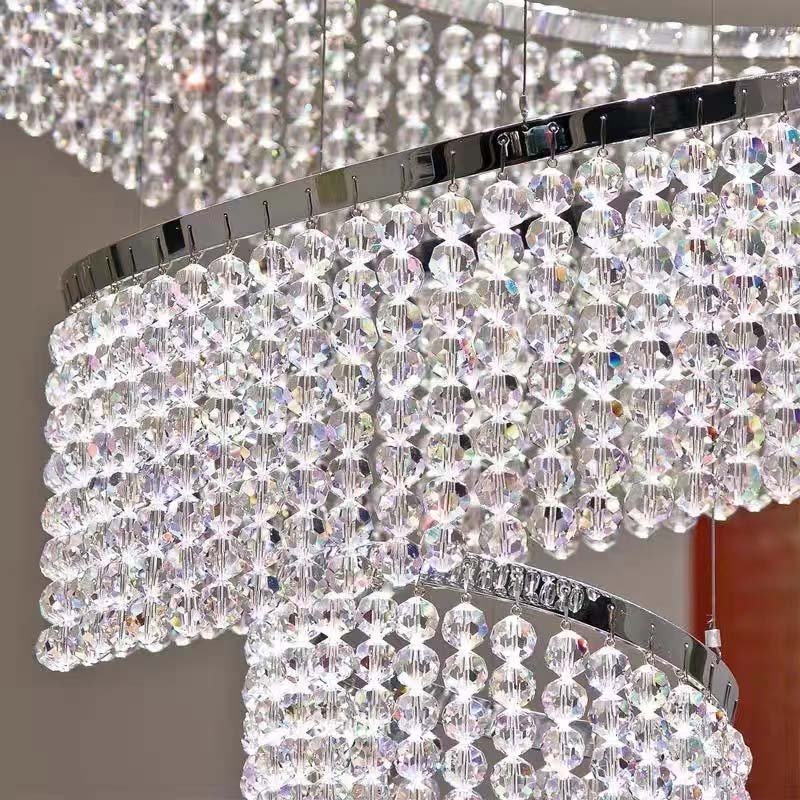 Luxury Large Modern Ring  Staircase Crystal LED Chandelier For Living Room Lobby