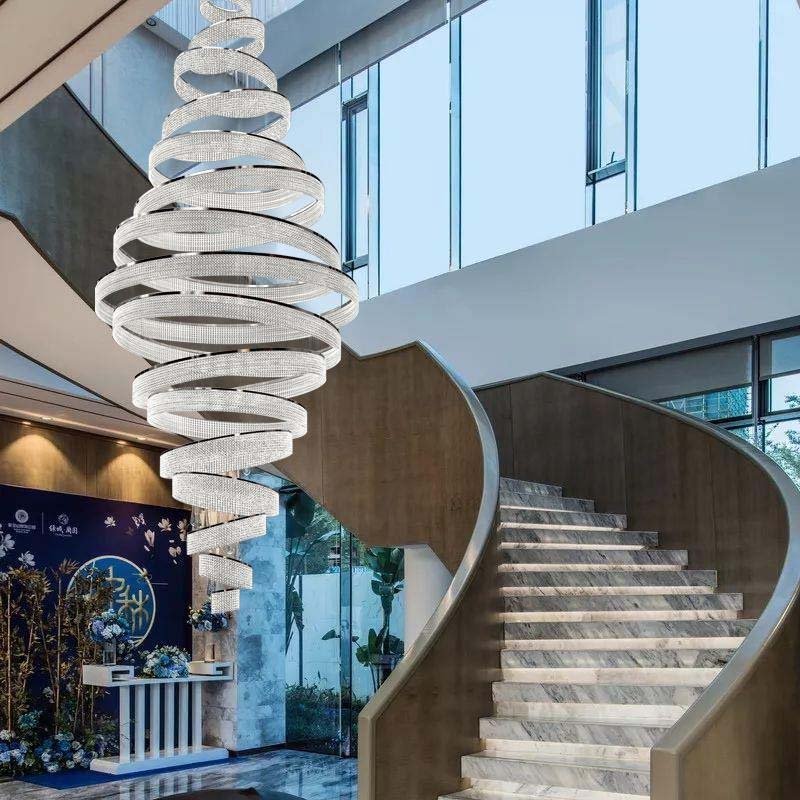 Luxury Large Modern Ring  Staircase Crystal LED Chandelier For Living Room Lobby