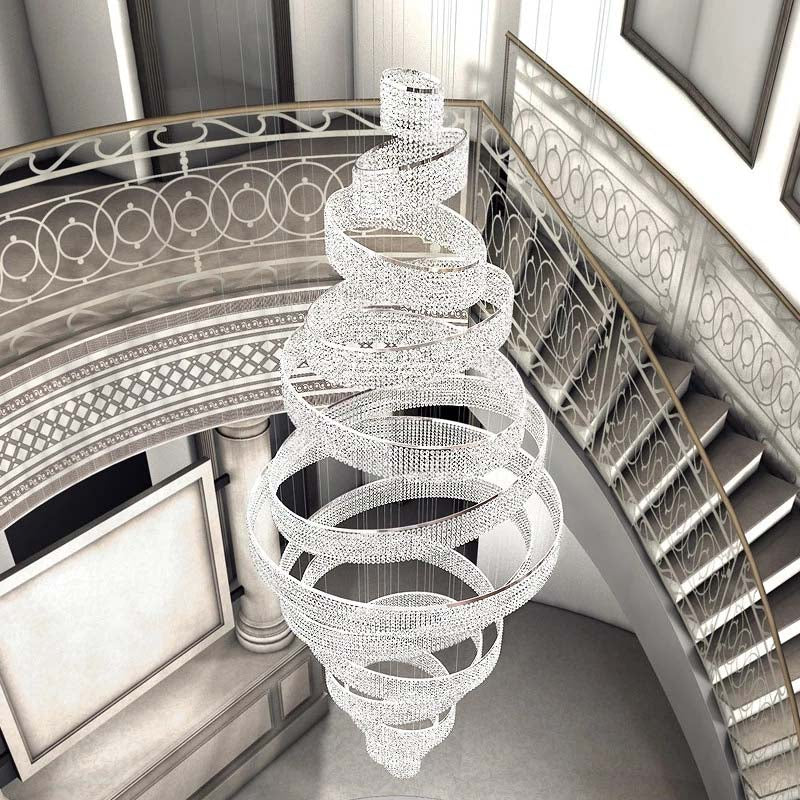 Luxury Large Modern Ring  Staircase Crystal LED Chandelier For Living Room Lobby