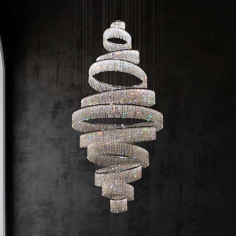 Luxury Large Modern Ring  Staircase Crystal LED Chandelier For Living Room Lobby