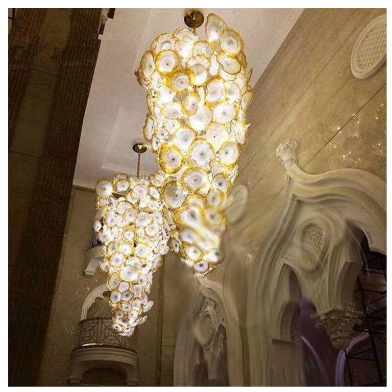 Lusso Grande lampadario di vetro soffiato a mano di Murano Piastra di fiori Illuminazione d'arte moderna