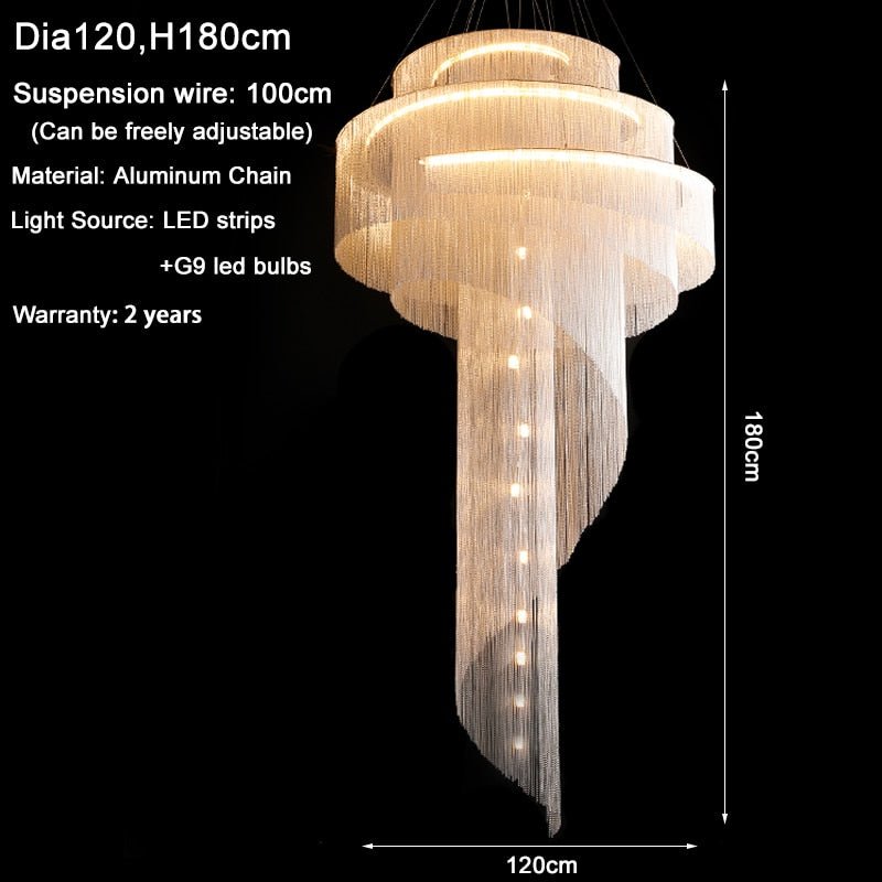 Lampadario moderno a catena per scale lunghe di lusso