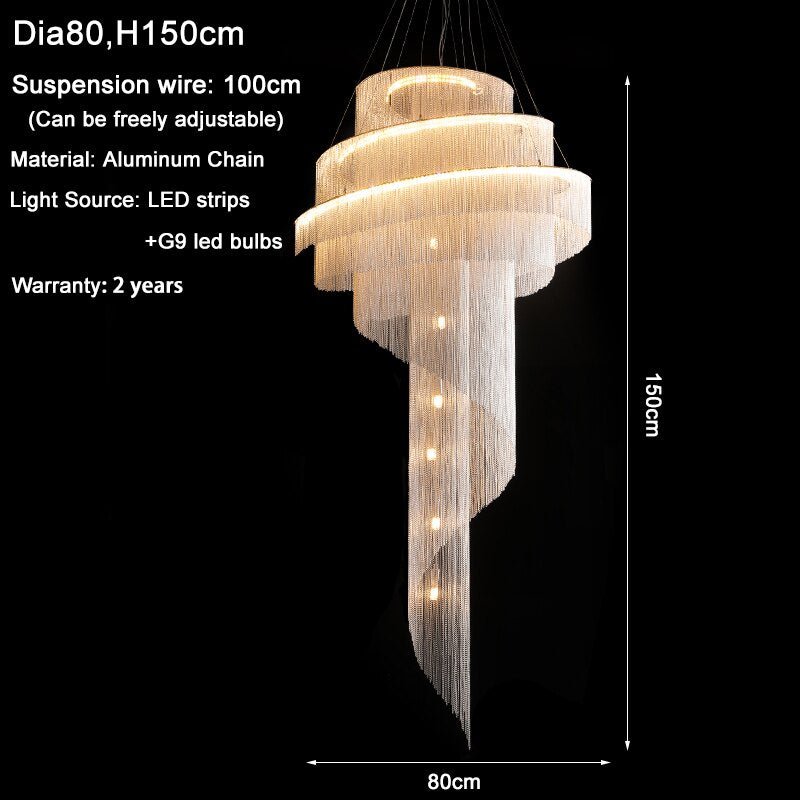 Lampadario moderno a catena per scale lunghe di lusso