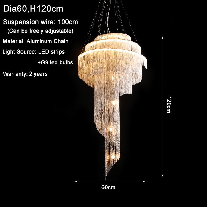 Lampadario moderno a catena per scale lunghe di lusso