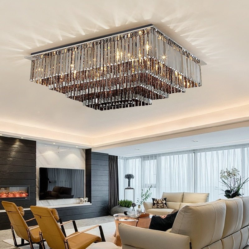 Lusso Moderno Lampadario da soffitto in cristallo nero Soggiorno Forma quadrata