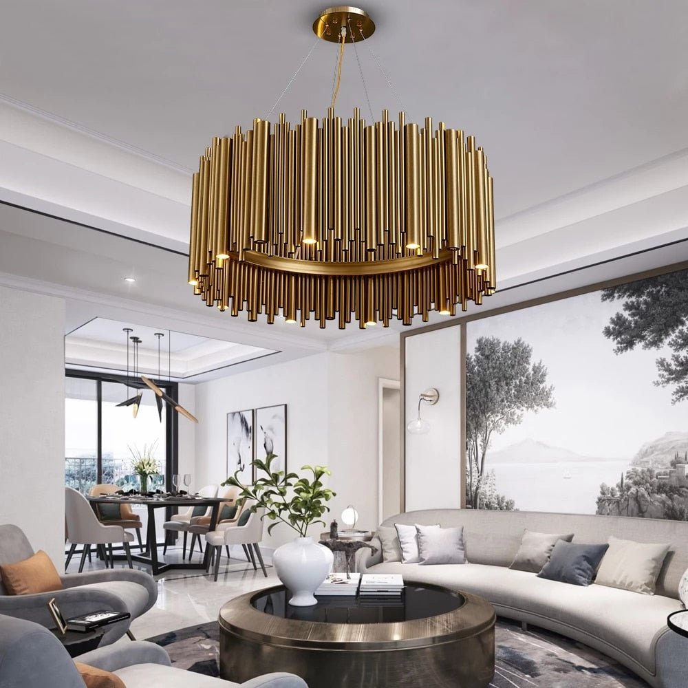 Luxe Moderne Gouden Kroonluchter Voor Woonkamer LED Hangende Lamp Roestvrij Staal Rond Creatief Ontwerp