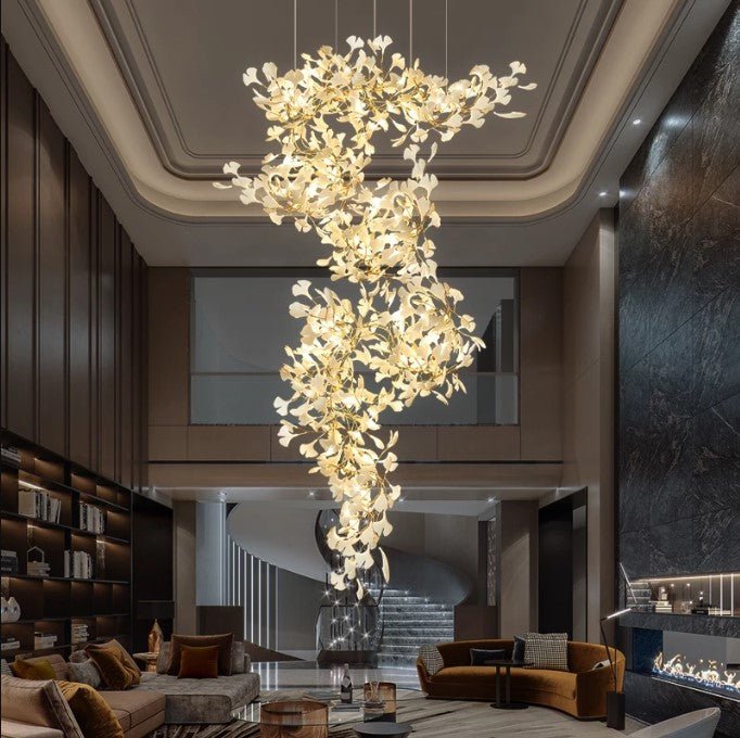 Lustre de luxe en céramique blanche avec branches en cuivre pour le hall d'entrée