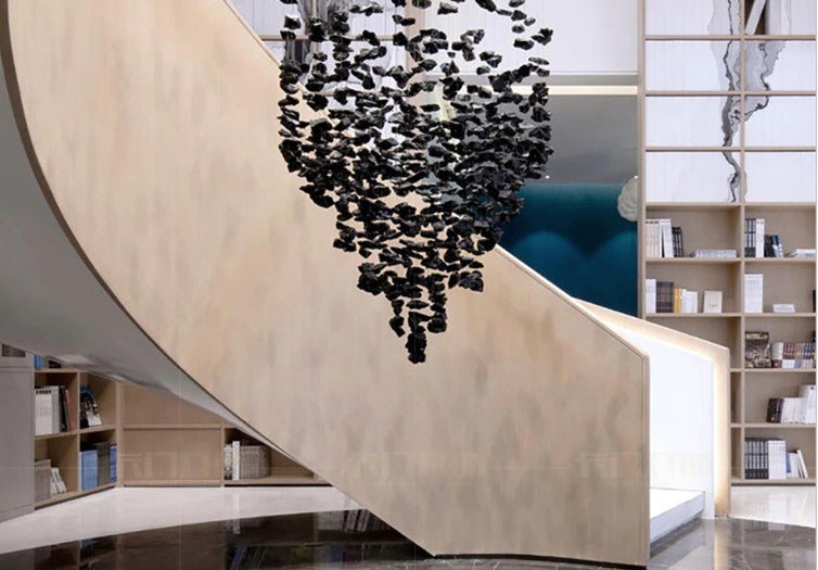 Art moderne Design Lustre en pierre noire Long Staircase Fixtures Luxury Large Light Fixture