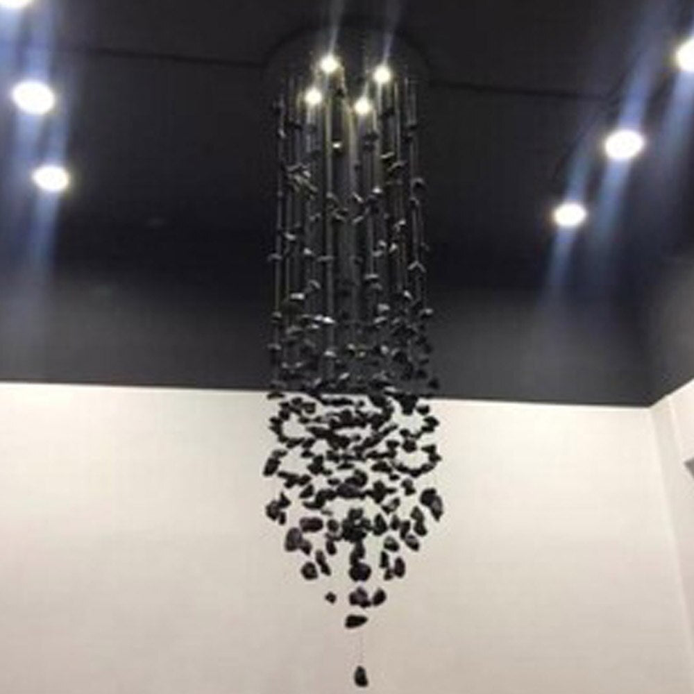 Design artistico moderno Lampadario in pietra nera Apparecchi per scale lunghe L'apparecchio di illuminazione di lusso di grandi dimensioni