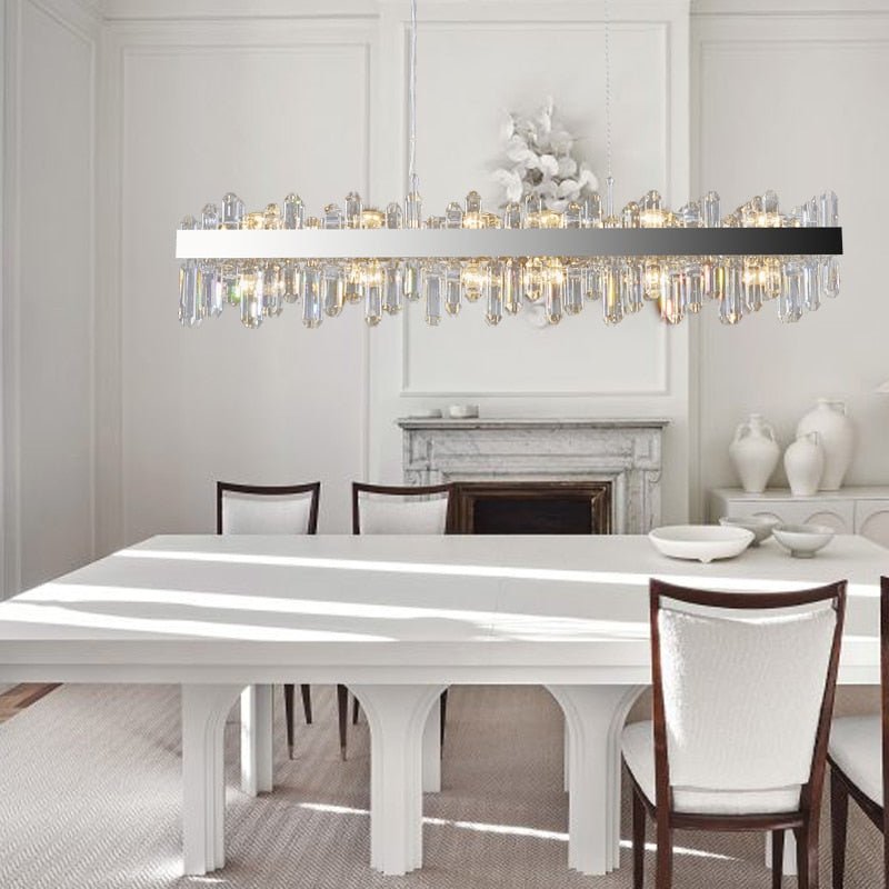 Modern Chrome Rectangular Crystal Chandelier For Kitchen Island Living Room