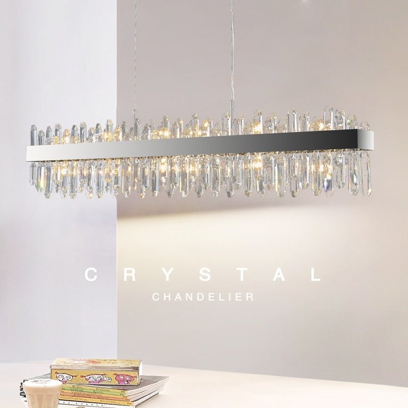 Modern Chrome Rectangular Crystal Chandelier For Kitchen Island Living Room