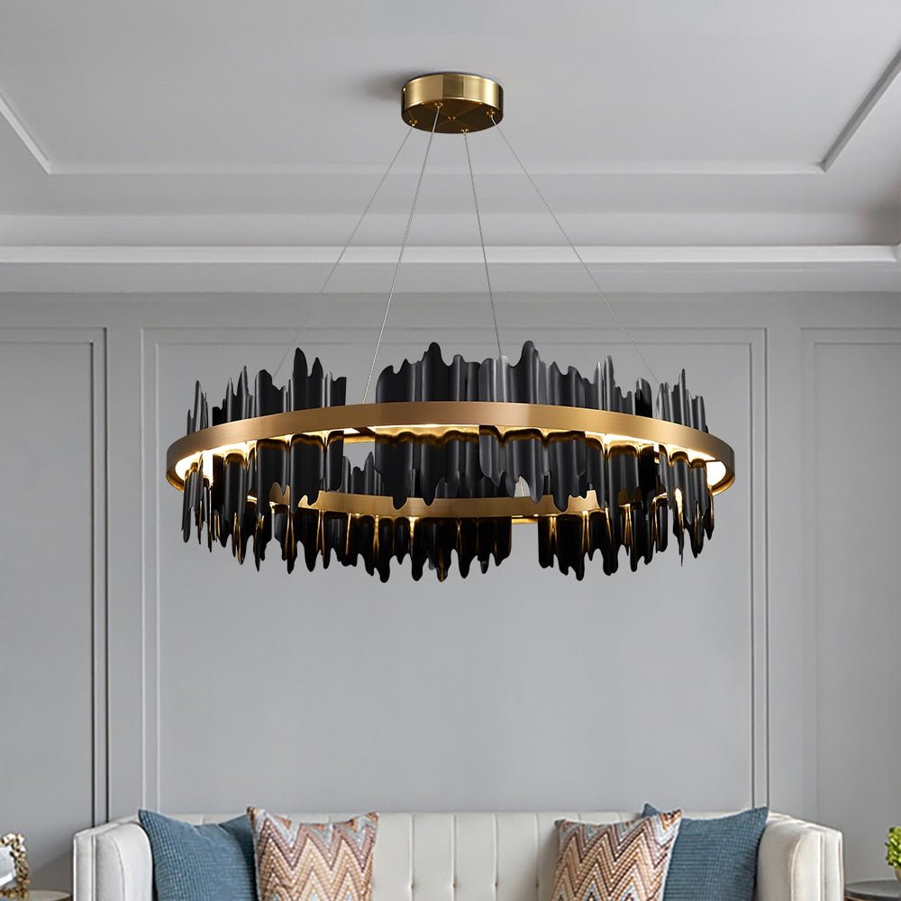 Modern Creative Circle LED Chandelier With Remote Control Black Gold Hanging Lamp For Living Room Lobby Hotel Light Fixtures