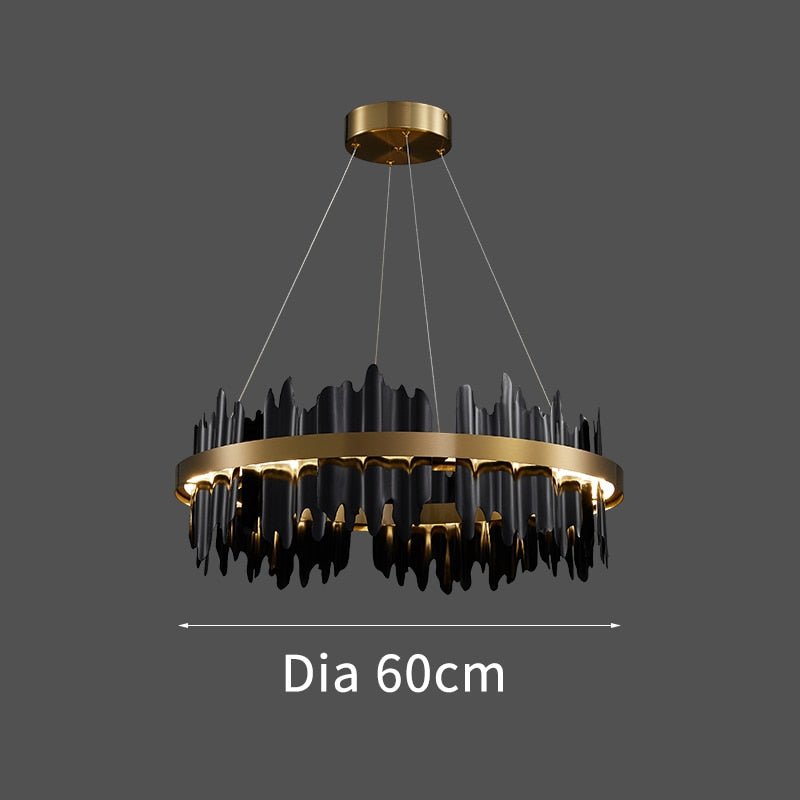 Modern Creative Circle LED Chandelier With Remote Control Black Gold Hanging Lamp For Living Room Lobby Hotel Light Fixtures