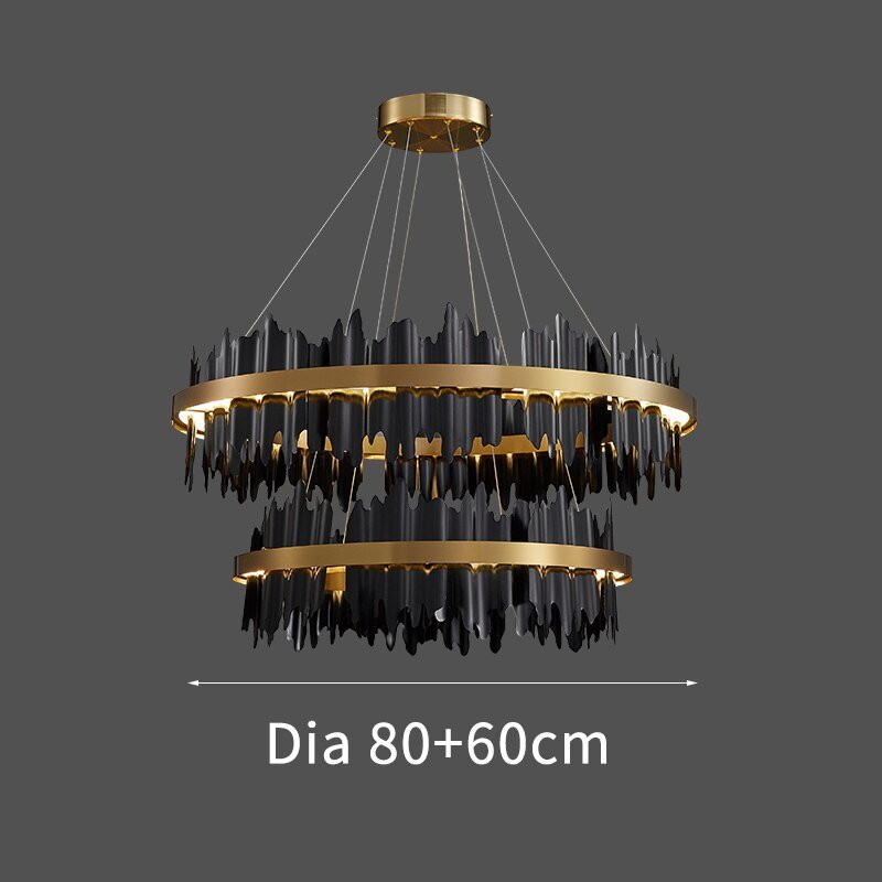 Modern Creative Circle LED Chandelier With Remote Control Black Gold Hanging Lamp For Living Room Lobby Hotel Light Fixtures