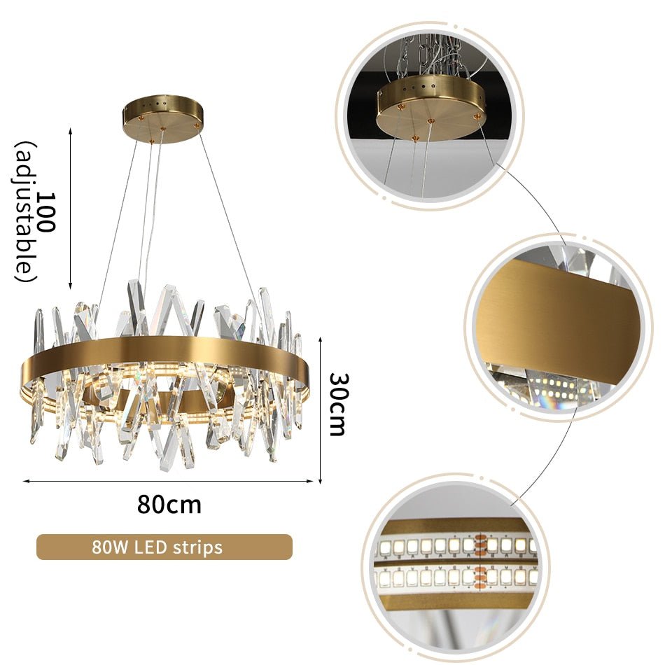 Lustre à Led Moderne Pour Salon Salle à Manger Chambre à Coucher Luminaire Rond Lampe Cristalline à Diminution Continue