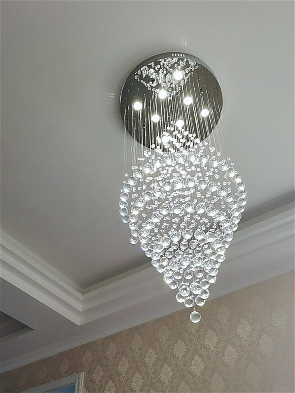 Modern LED Crystal Villa Chandelier Droplight Long Circular Crystal Lighting - Greensu Home Decor