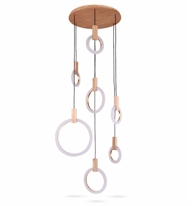 Modern LED Wooden Ring Chandelier Ceiling Living Room On Stairs Hanging Pendant Light