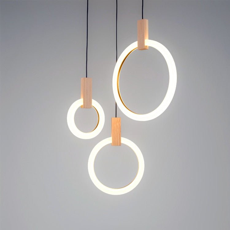 Moderne LED Holz Ring Kronleuchter Decke Wohnzimmer auf der Treppe hängende Pendelleuchte