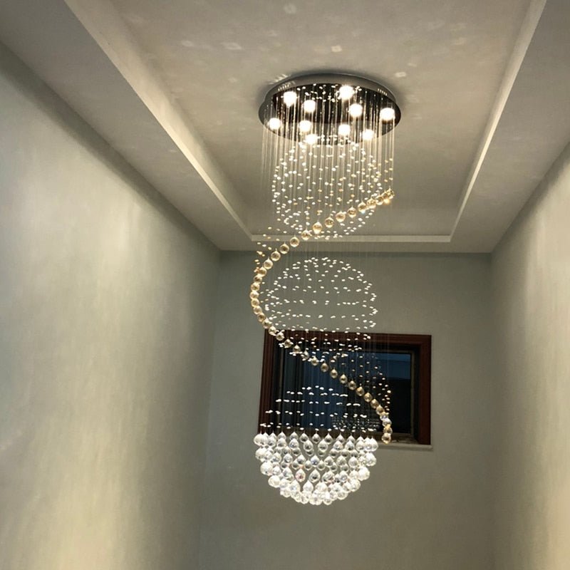 Modern Long LED Spiral Living Crystal Chandeliers Lighting Fixture For Staircase Lamp Hotel Hall - Greensu Home Decor