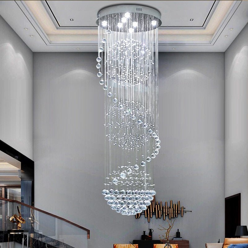 Modern Long LED Spiral Living Crystal Chandeliers Lighting Fixture For Staircase Lamp Hotel Hall - Greensu Home Decor