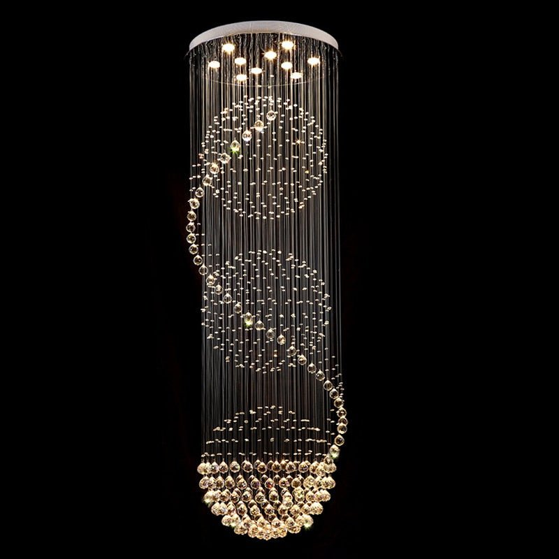 Modern Long LED Spiral Living Crystal Chandeliers Lighting Fixture For Staircase Lamp Hotel Hall - Greensu Home Decor