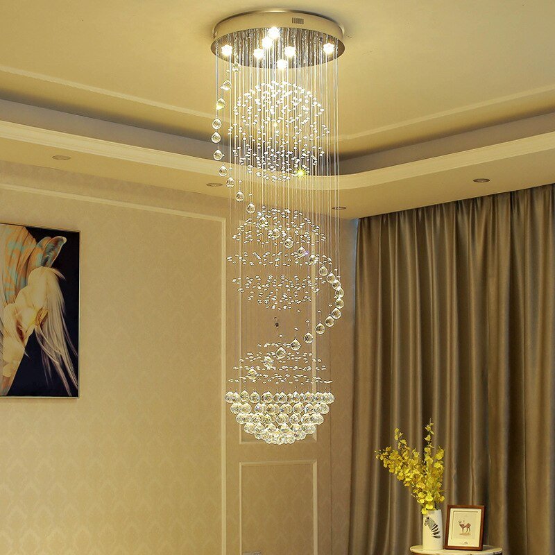 Modern Long LED Spiral Living Crystal Chandeliers Lighting Fixture For Staircase Lamp Hotel Hall - Greensu Home Decor