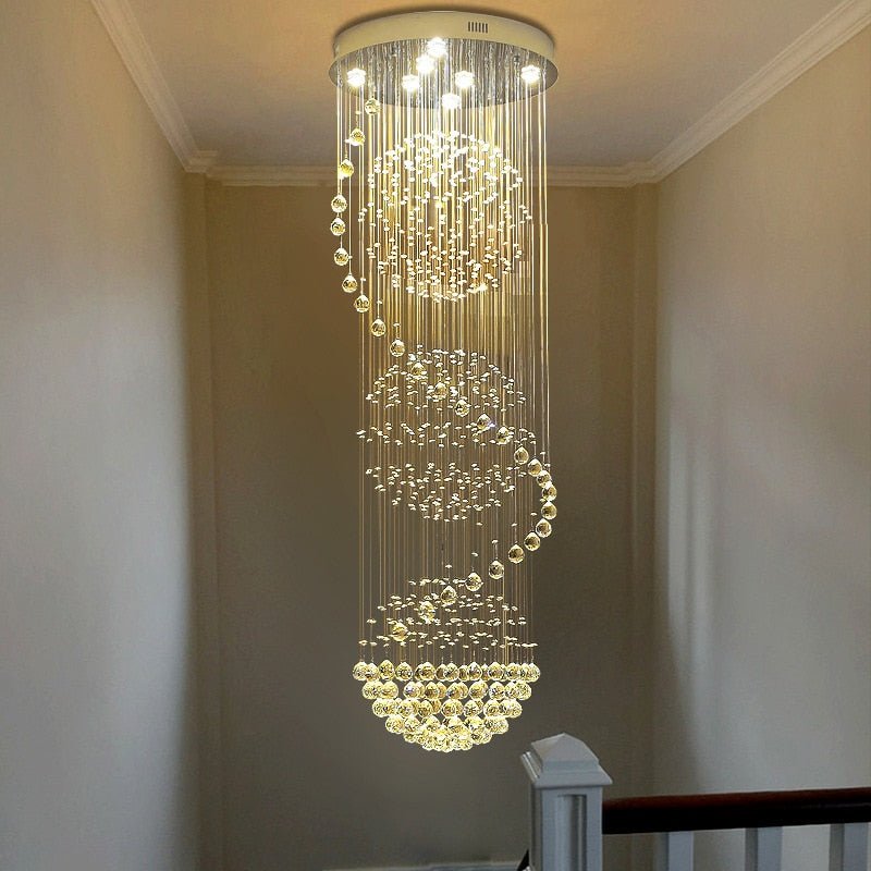 Modern Long LED Spiral Living Crystal Chandeliers Lighting Fixture For Staircase Lamp Hotel Hall - Greensu Home Decor